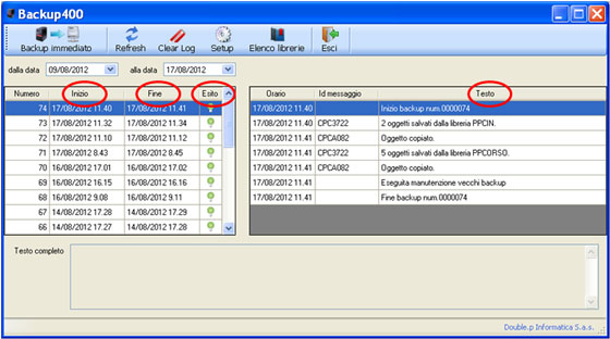 Backup400 - Stato del salvataggio backup400 fig1 Backup 400