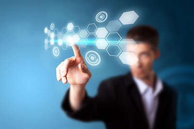 A businessman working on modern technology, selective focus